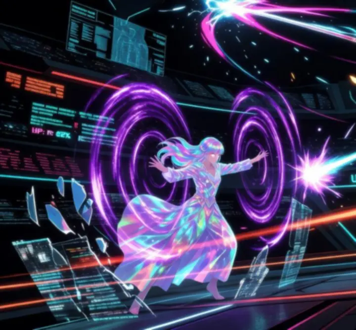 Intenzív 3v3 anime csata neonfényű arénában, látványos támadásokkal