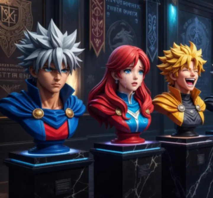 Dramatikus anime hős portré galéria neon csillogással